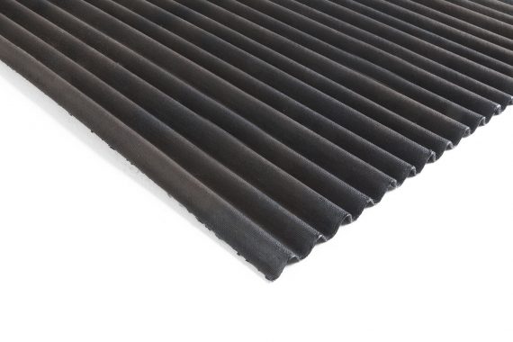 Wave profiled bituminous sheet for use under clay tiles